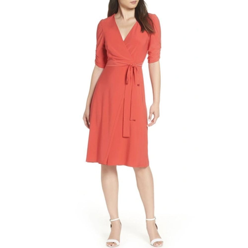 Eliza J Dress Plus  Size‎ 18 Orange Wrap Balloon Drapey Sleeve